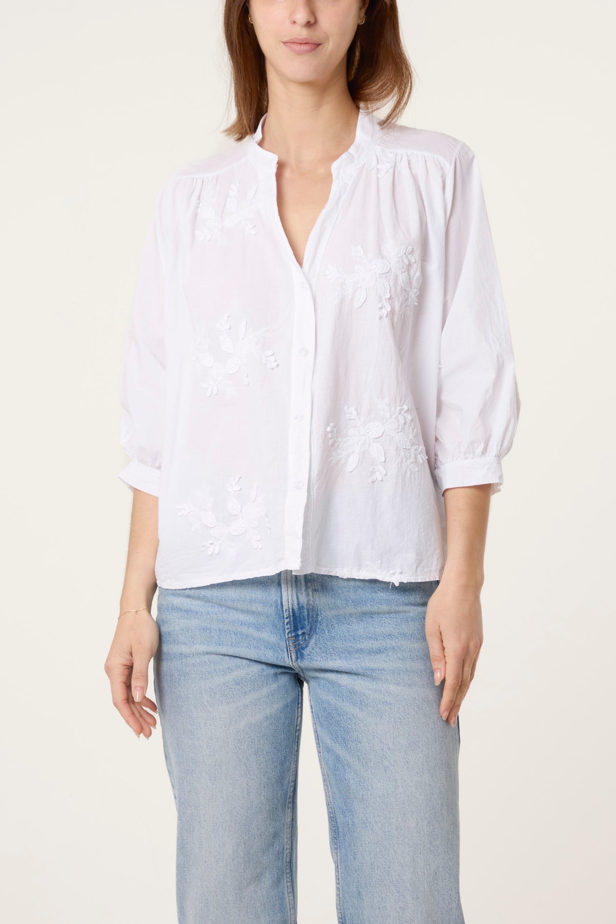 Embroidered 3D Leaves Cotton Shirt