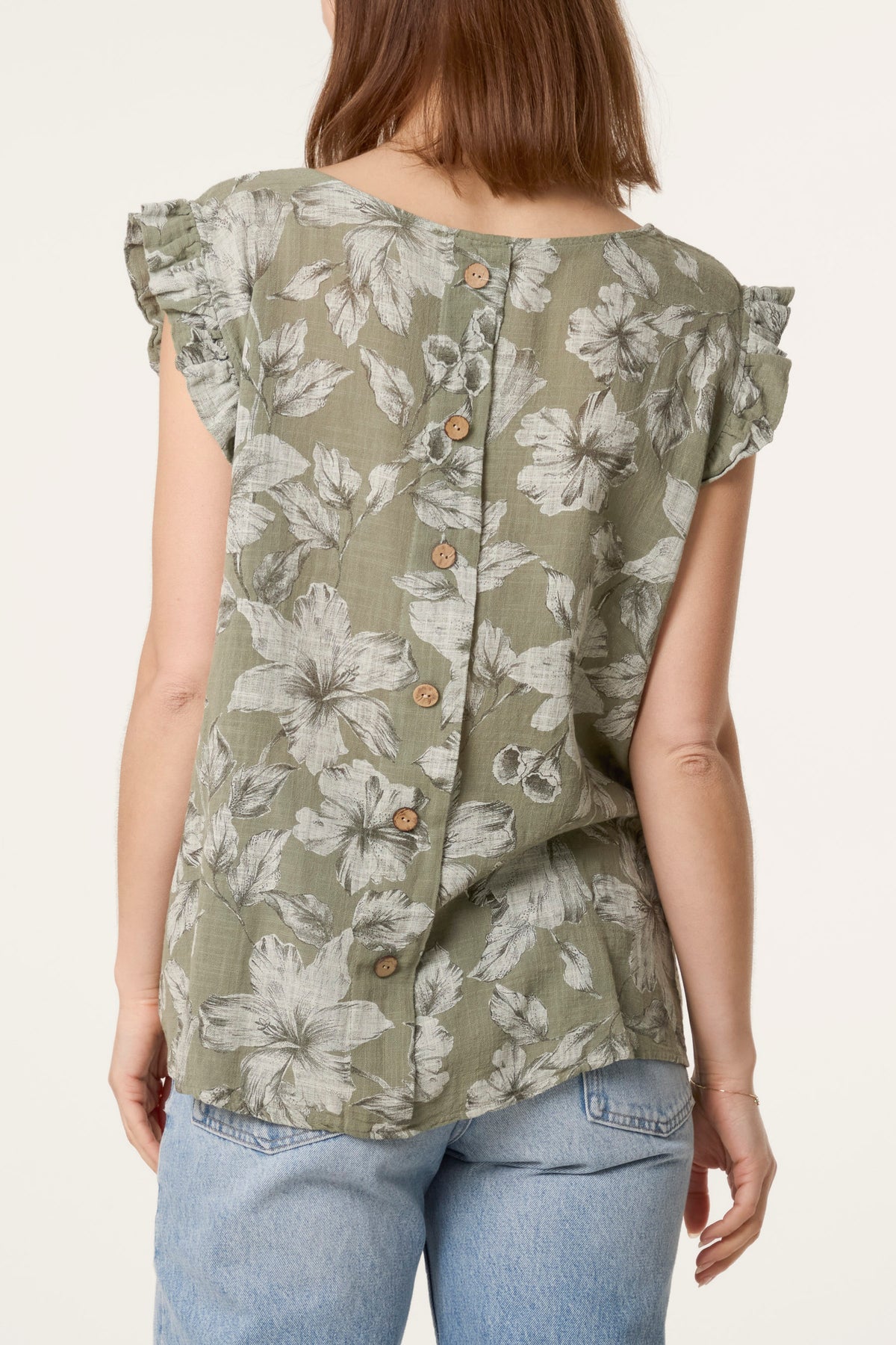 Floral Frill Sleeve Cotton Top