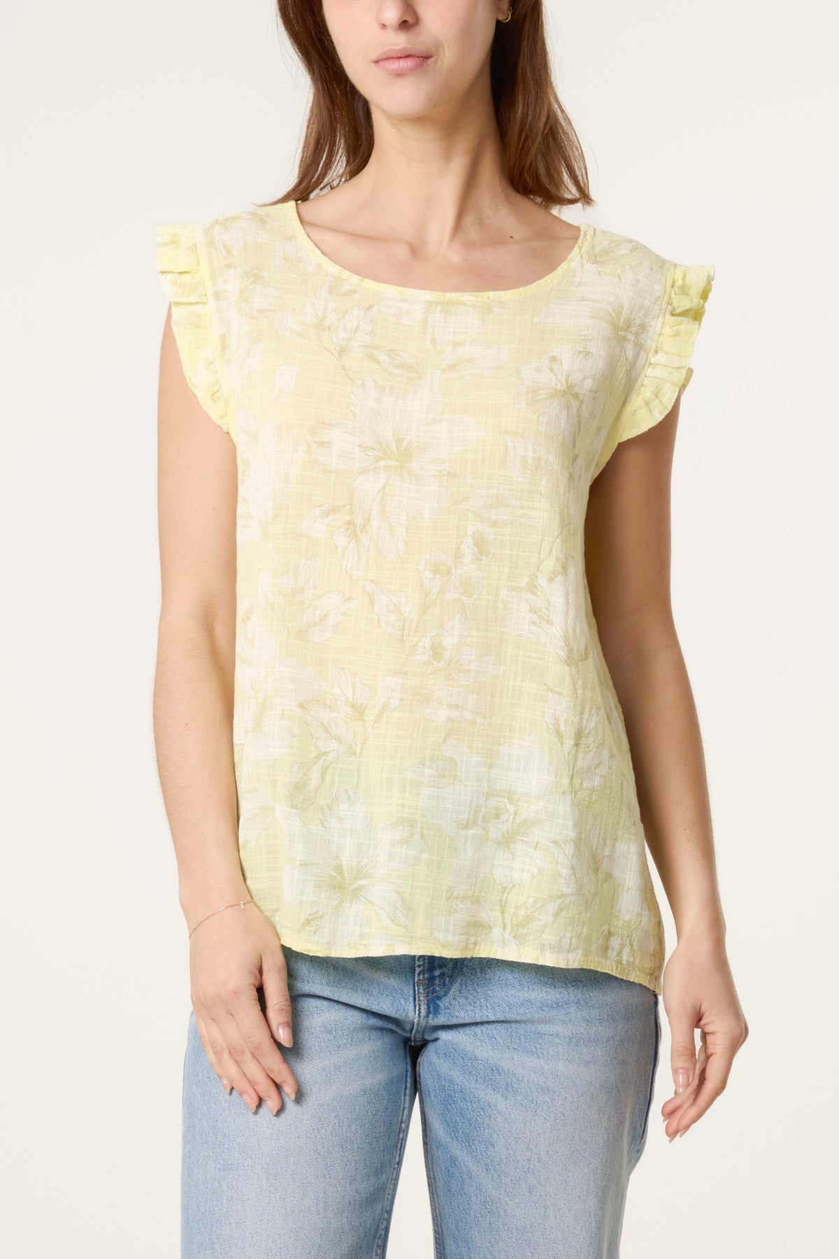Floral Frill Sleeve Cotton Top