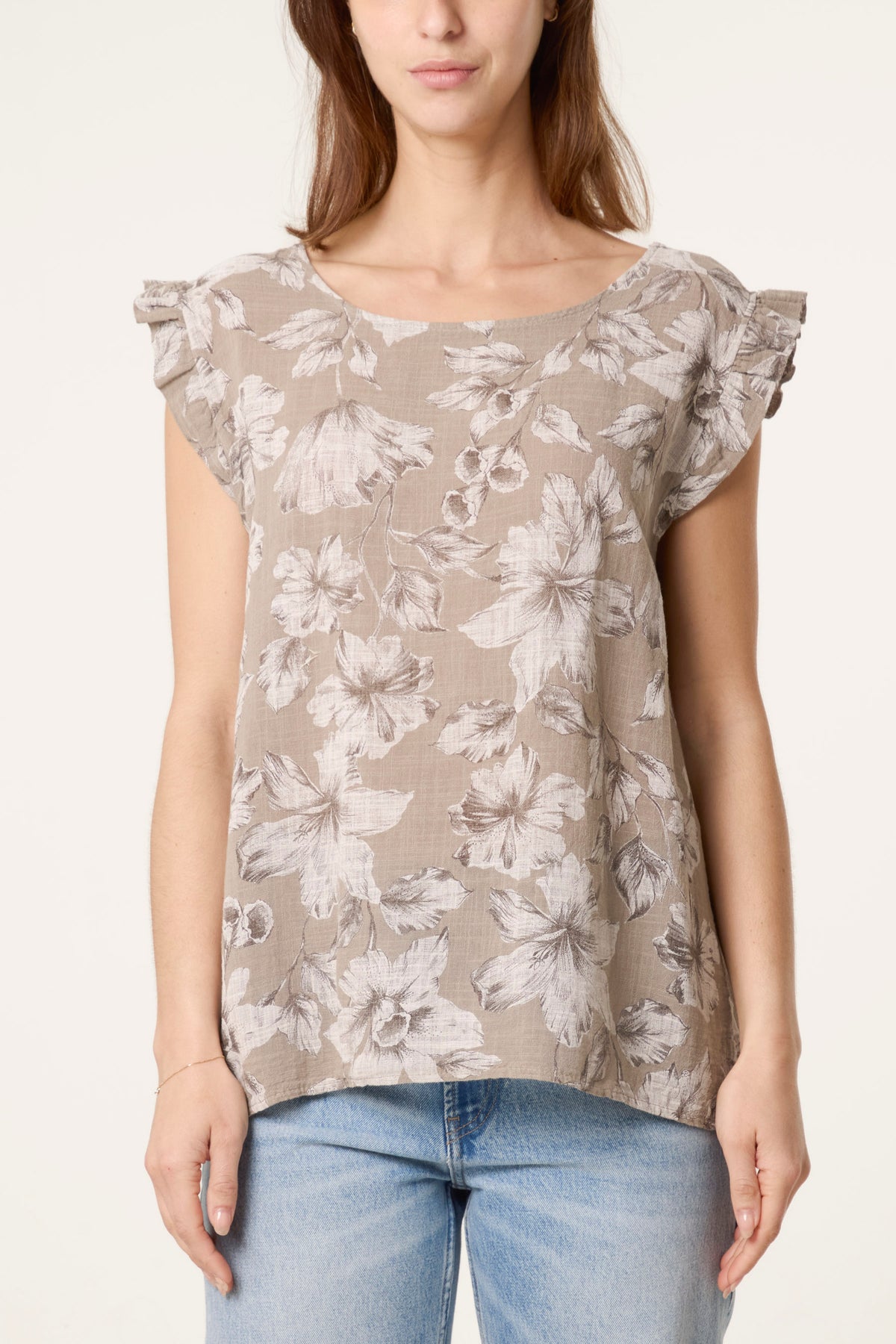 Floral Frill Sleeve Cotton Top