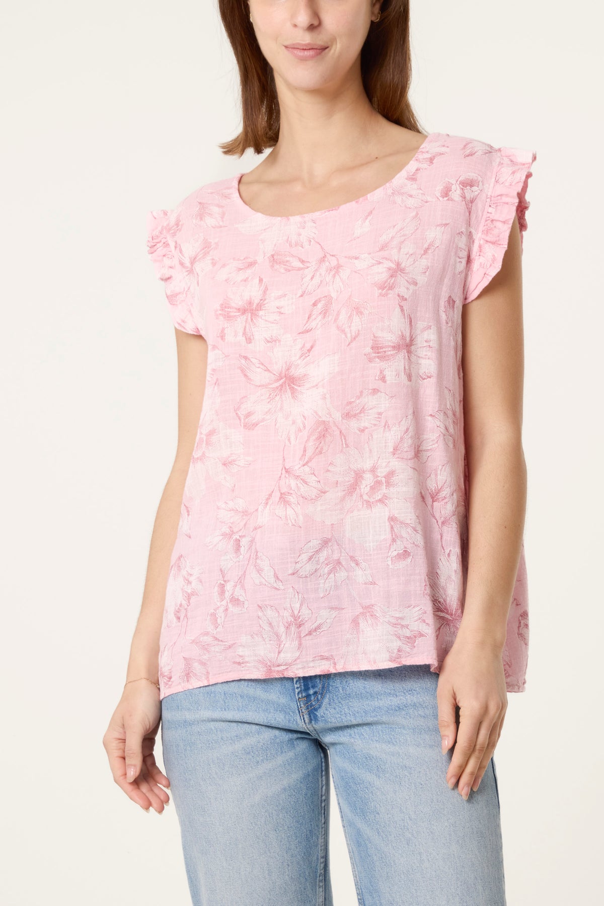 Floral Frill Sleeve Cotton Top