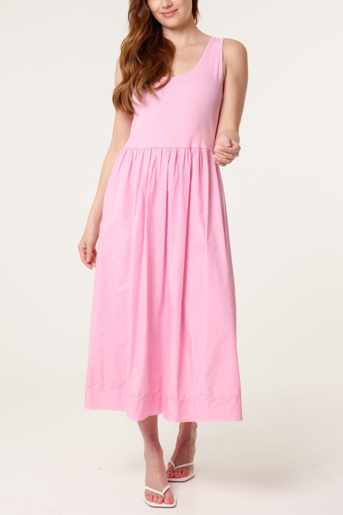 Ribbed Top Combined Midi Dress