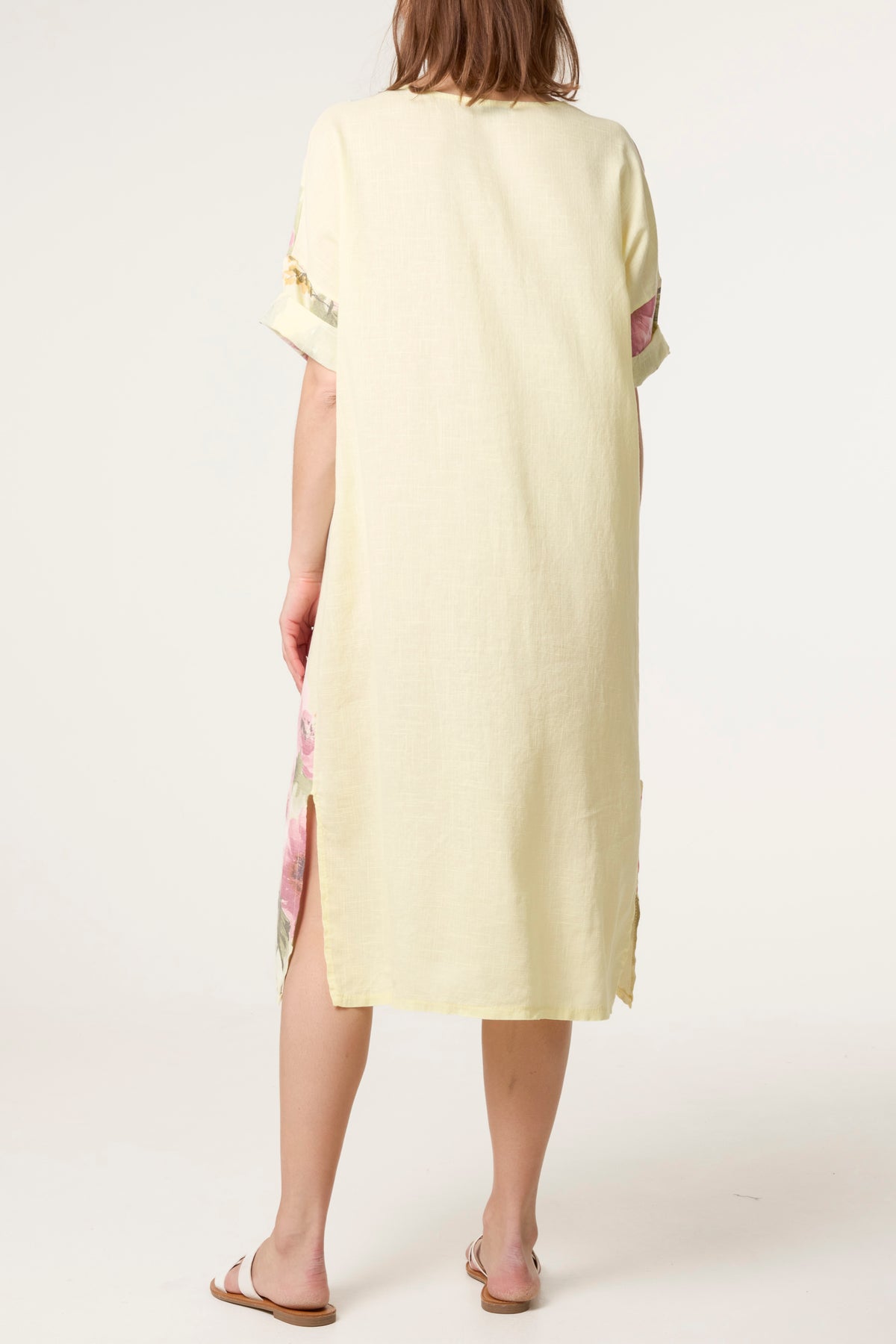 V-Neck Floral Linen Blend Dress