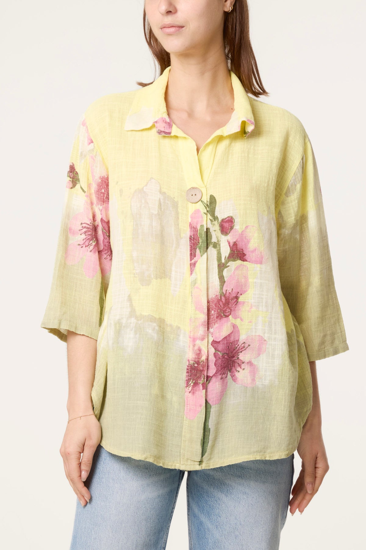 Floral Front Button Pure Cotton Blouse