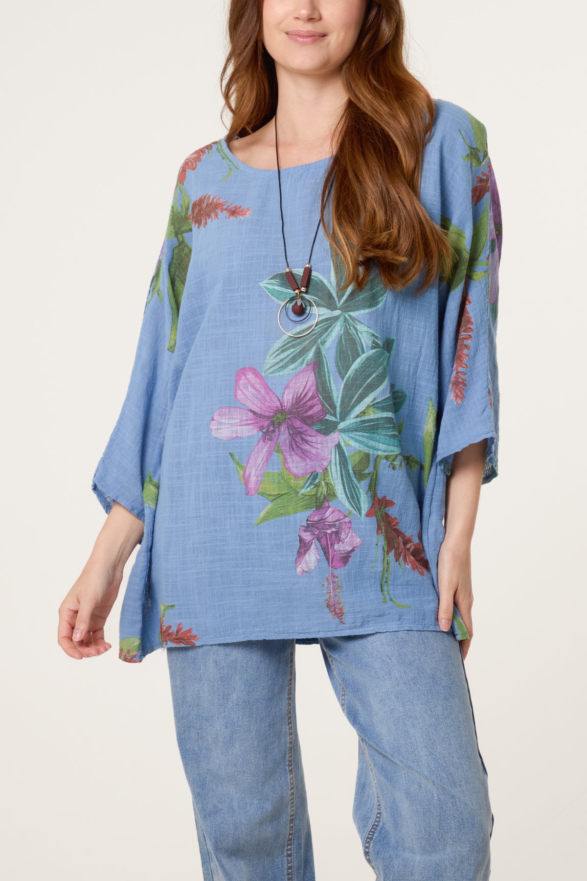 Tropical Floral Print Necklace Top