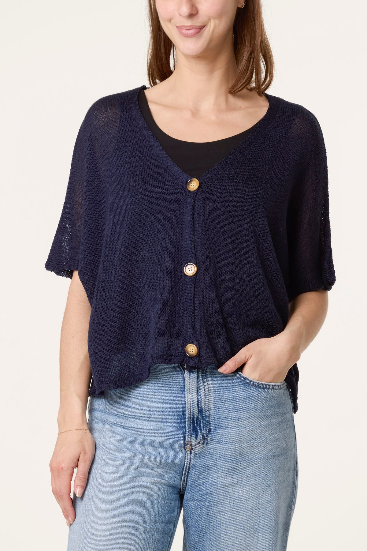 Fine Knit V-neck Short Sleeve Cardigan