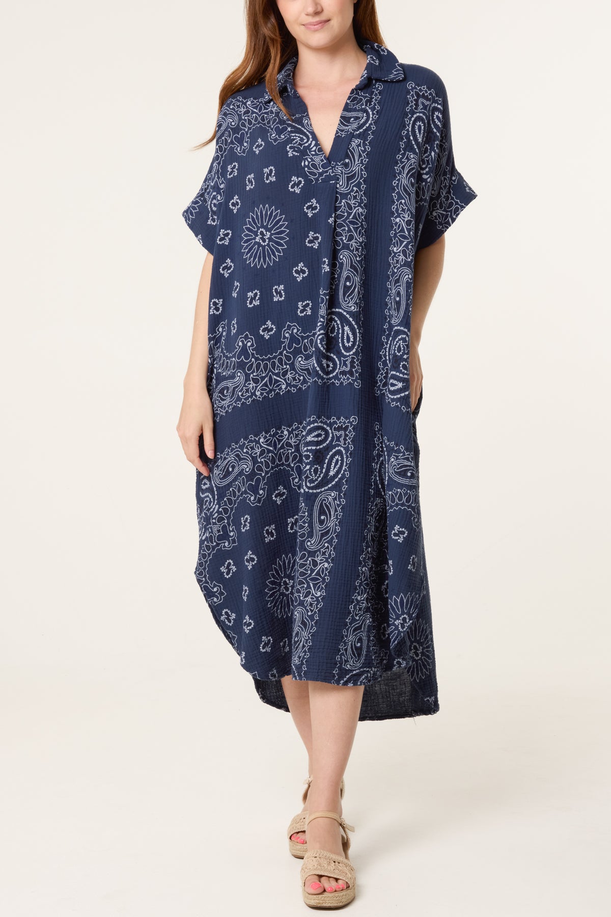 Bandana Print Cheesecloth Midi Dress