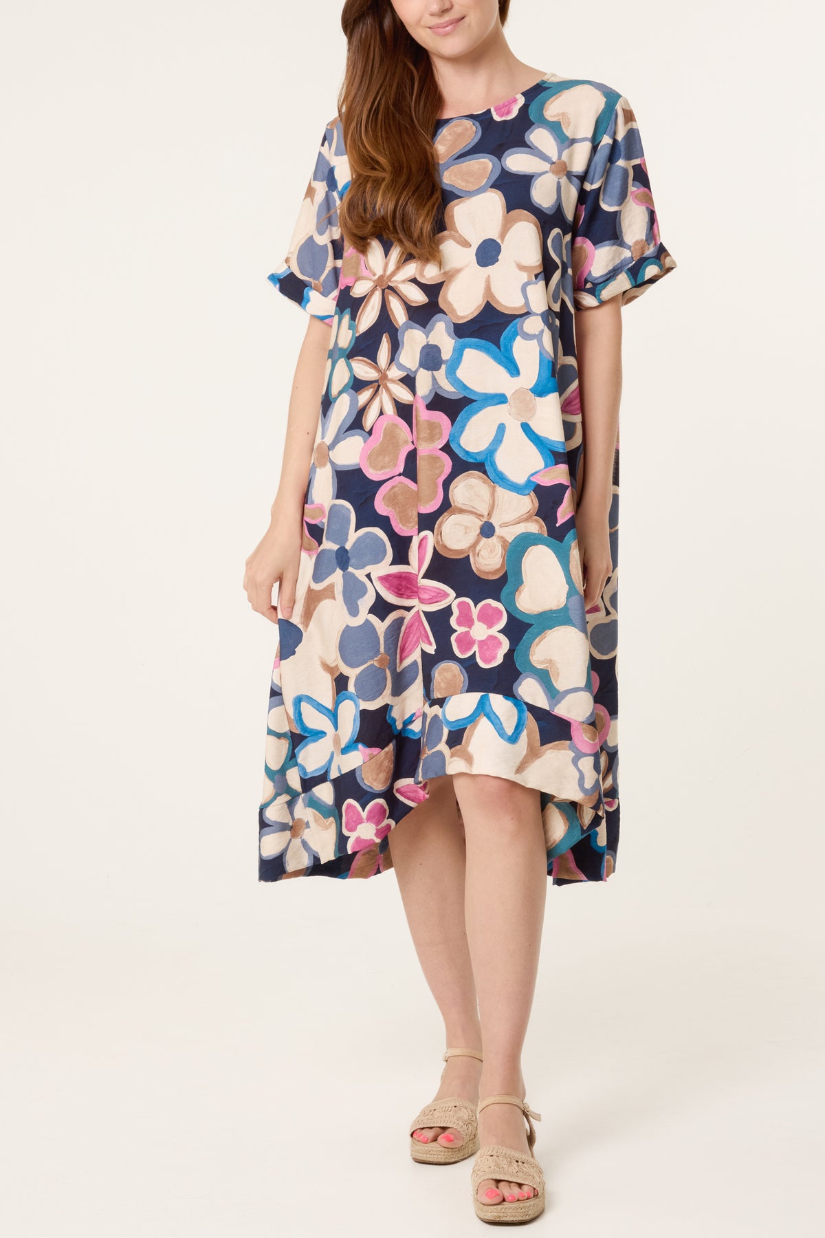 Bold Flower Short Sleeve Midi Dress