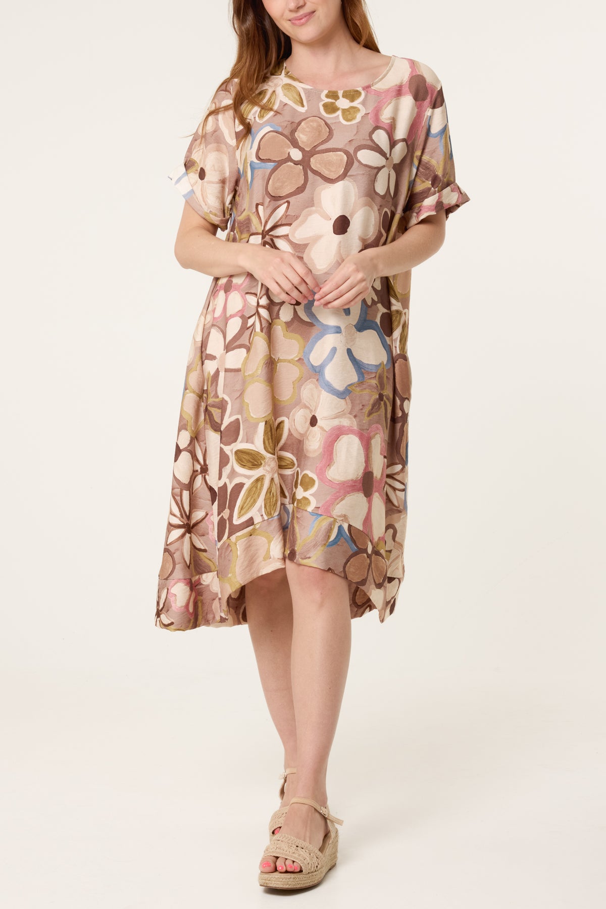 Bold Flower Short Sleeve Midi Dress