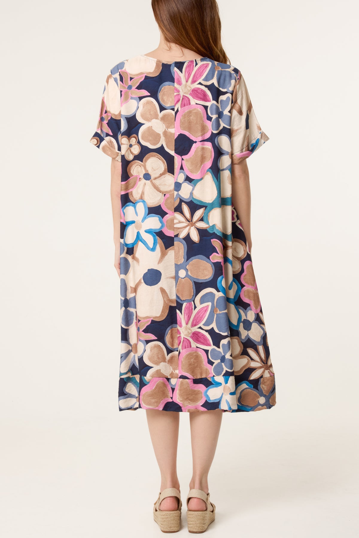 Bold Flower Short Sleeve Midi Dress