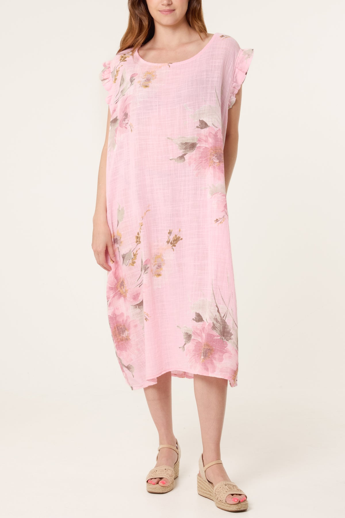 Floral Frill Sleeve Cotton Dress