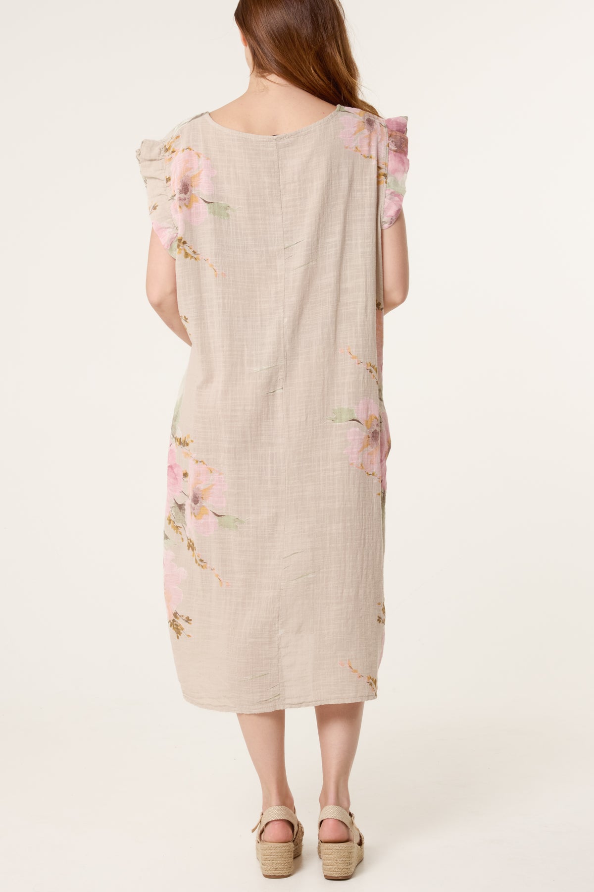 Floral Frill Sleeve Cotton Dress