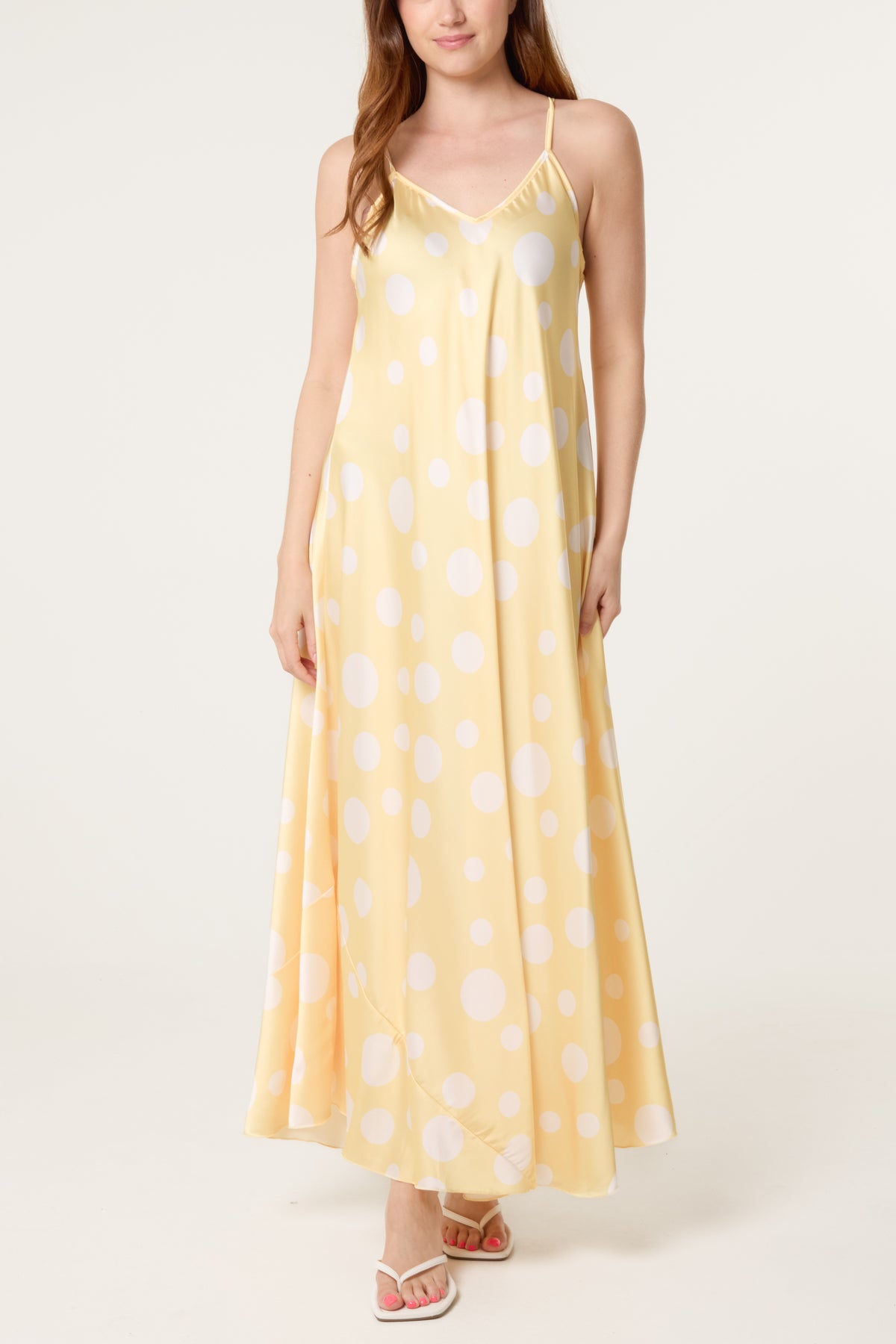 Polka Dot Satin Cami Maxi Dress