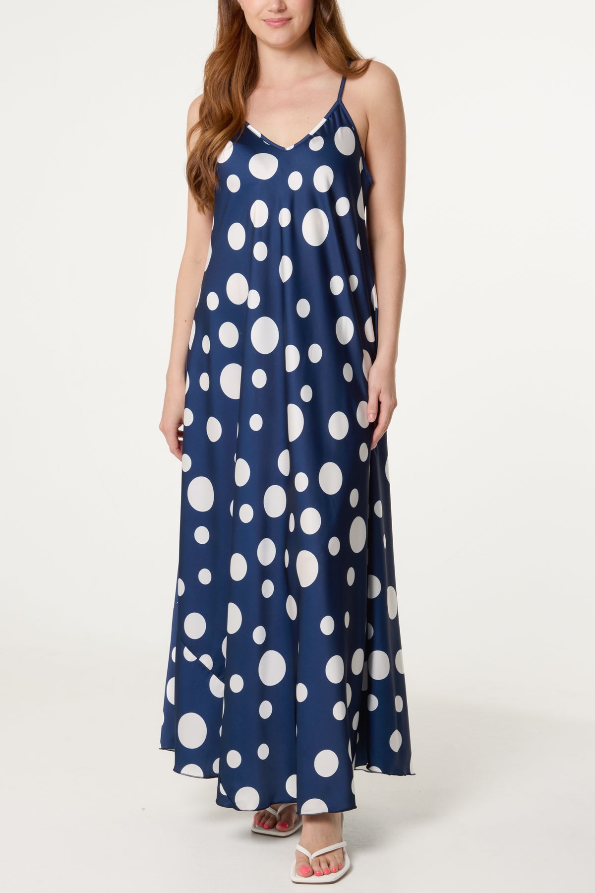 Polka Dot Satin Cami Maxi Dress