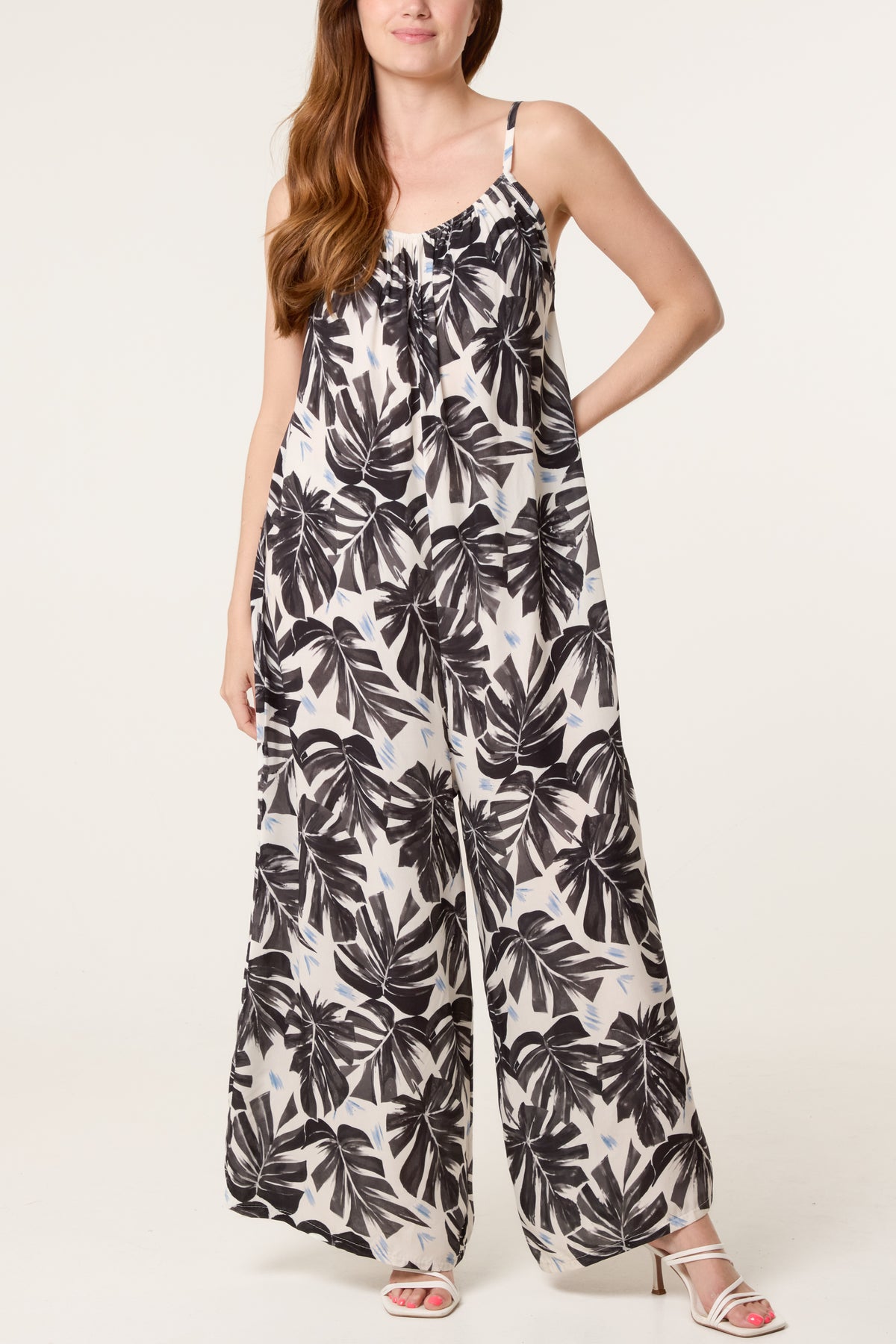 Palm Tree Cami Wide Leg Jumpsuit