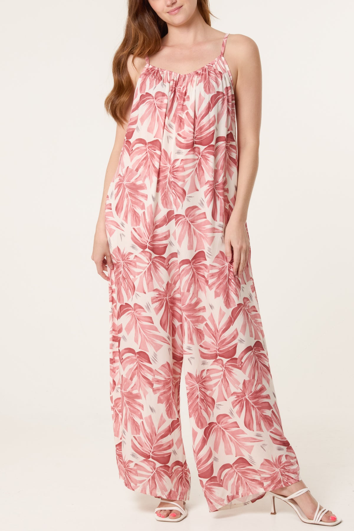 Palm Tree Cami Wide Leg Jumpsuit