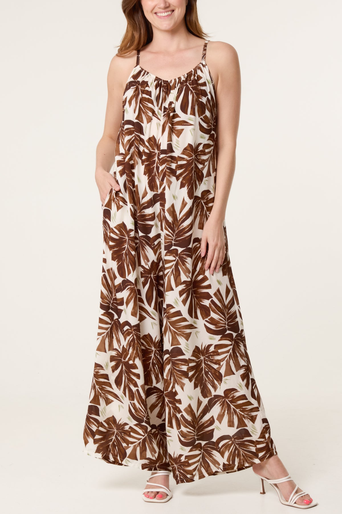 Palm Tree Cami Wide Leg Jumpsuit