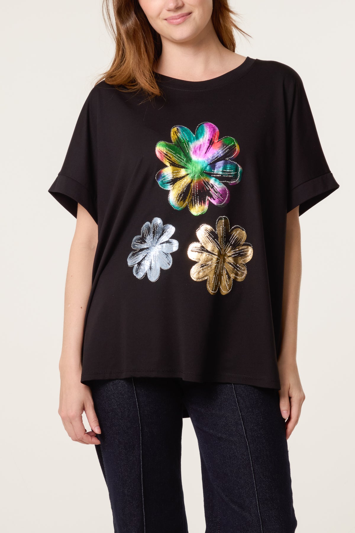 Embellished Foil Flower T-Shirt