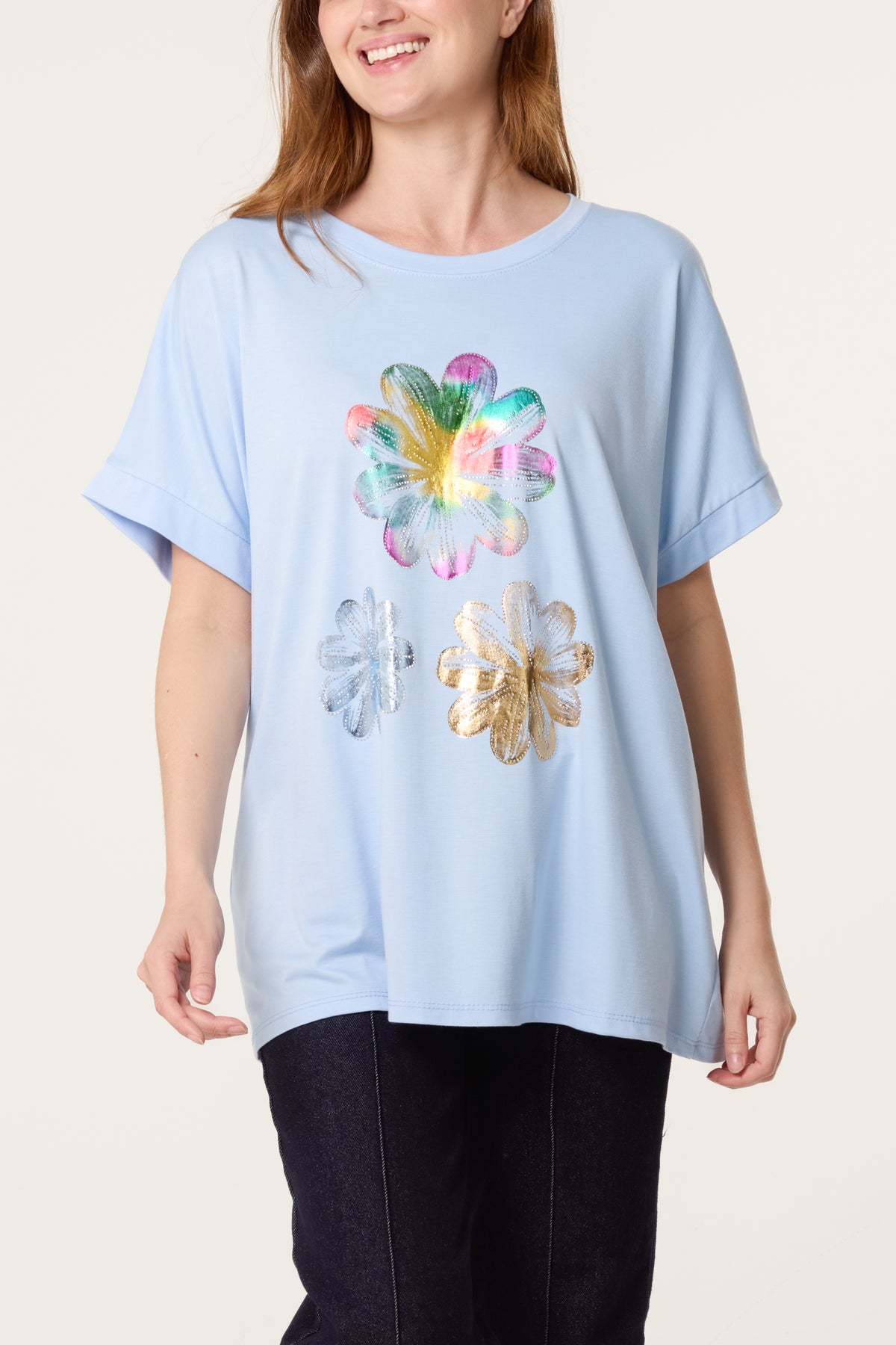 Embellished Foil Flower T-Shirt