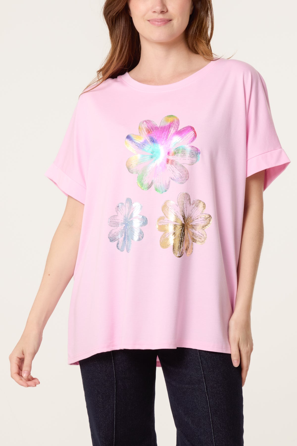 Embellished Foil Flower T-Shirt