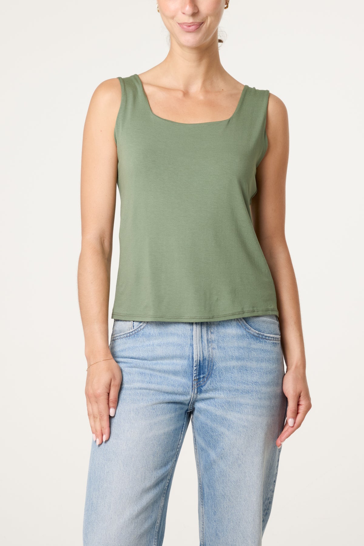 Square Neck Sleeveless Stretch T-Shirt