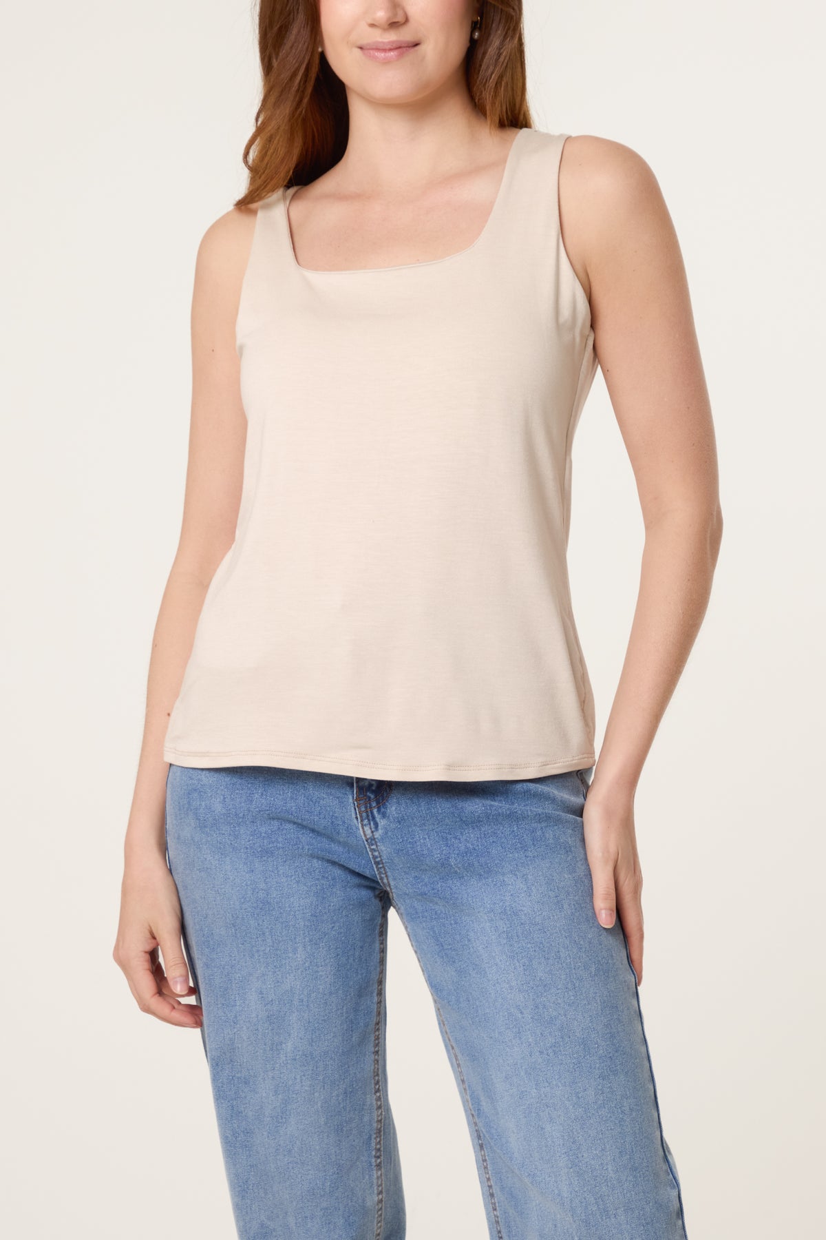 Square Neck Sleeveless Stretch T-Shirt
