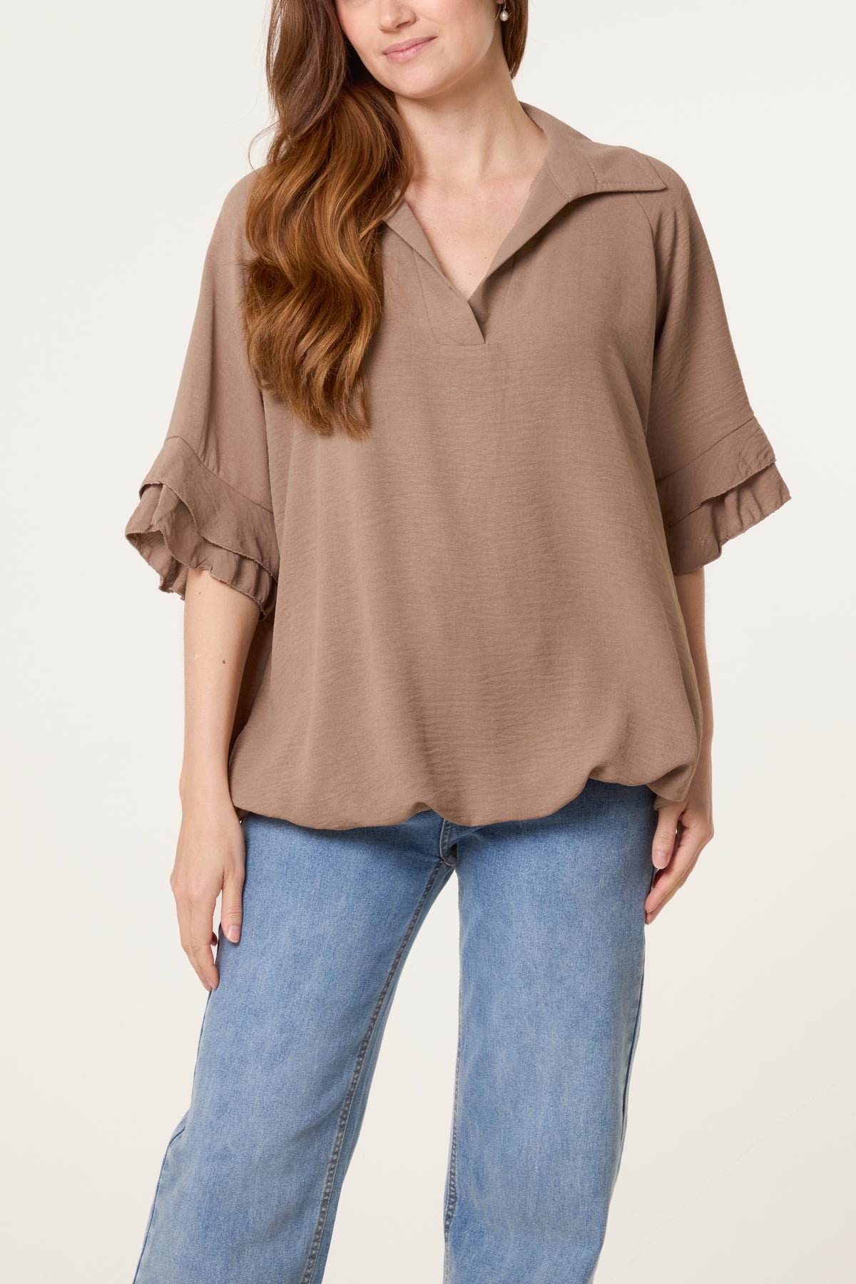 Double Frill Sleeve Bubble Hem Blouse