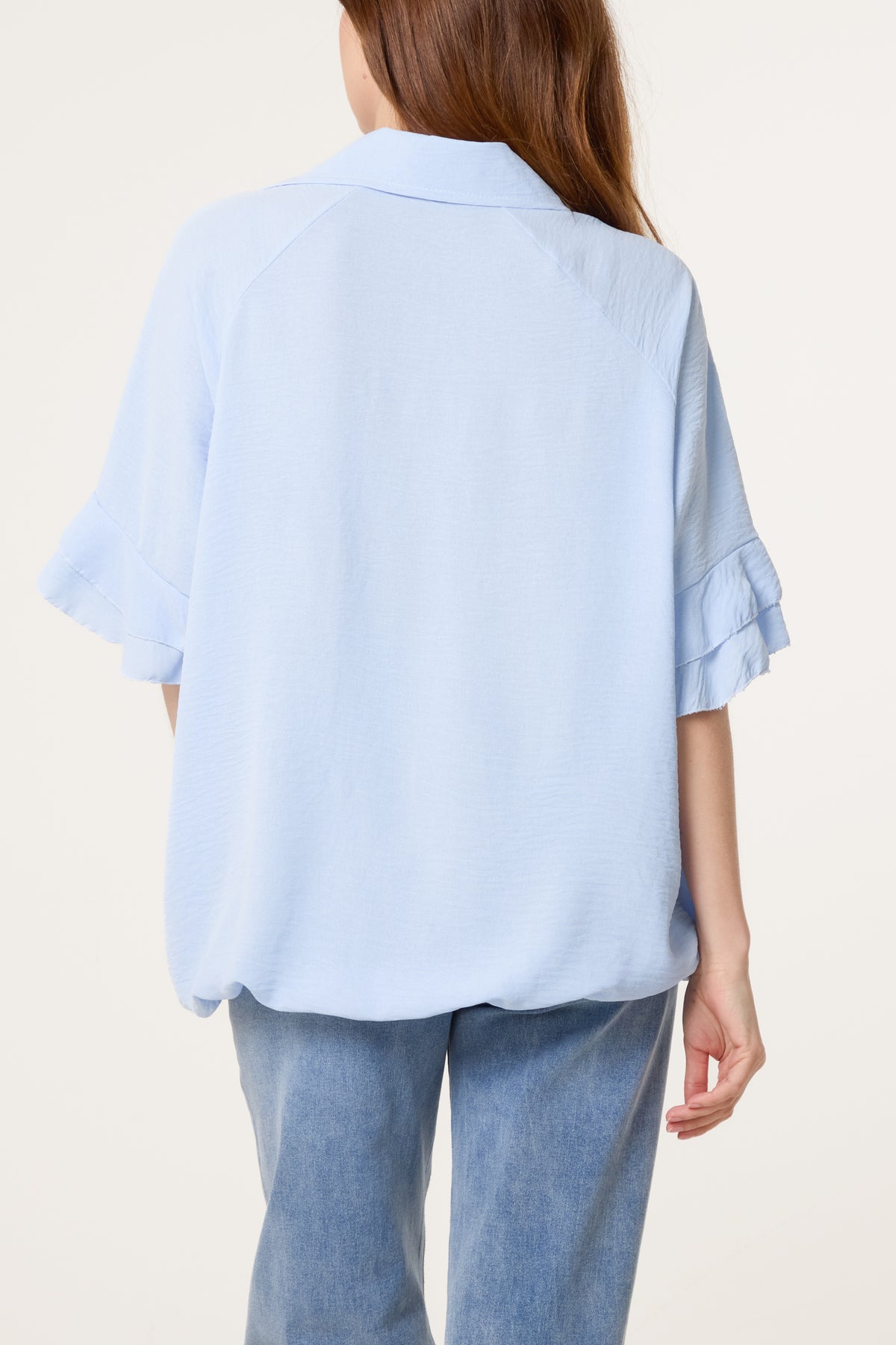 Double Frill Sleeve Bubble Hem Blouse