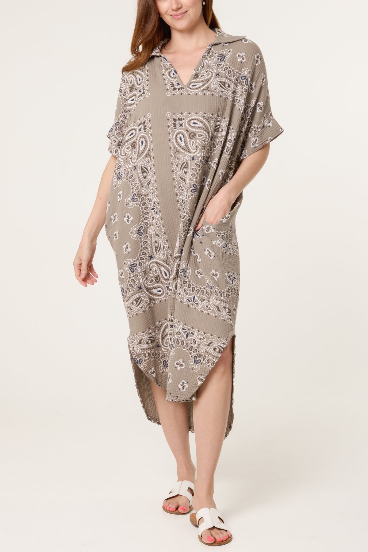 Bandana Print Collar Cotton Dress