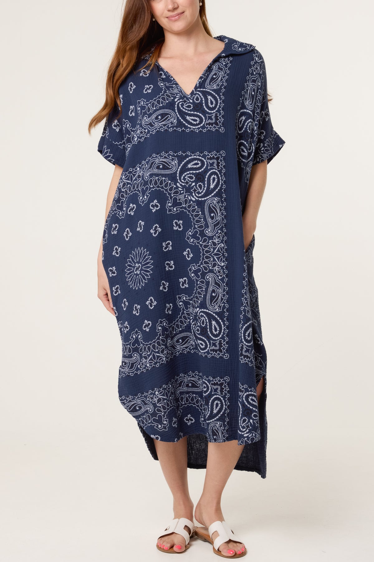 Bandana Print Collar Cotton Dress