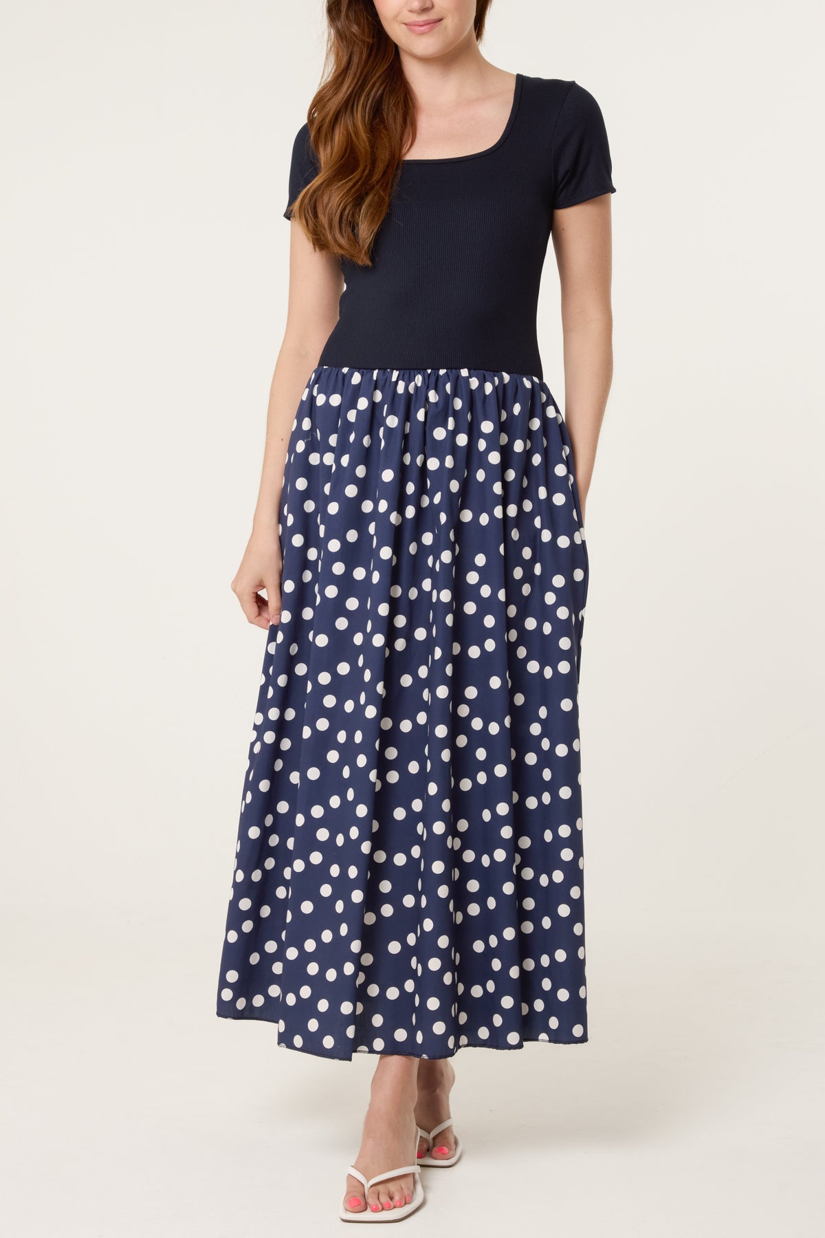 Ribbed Top Polka Dot Combined Dress
