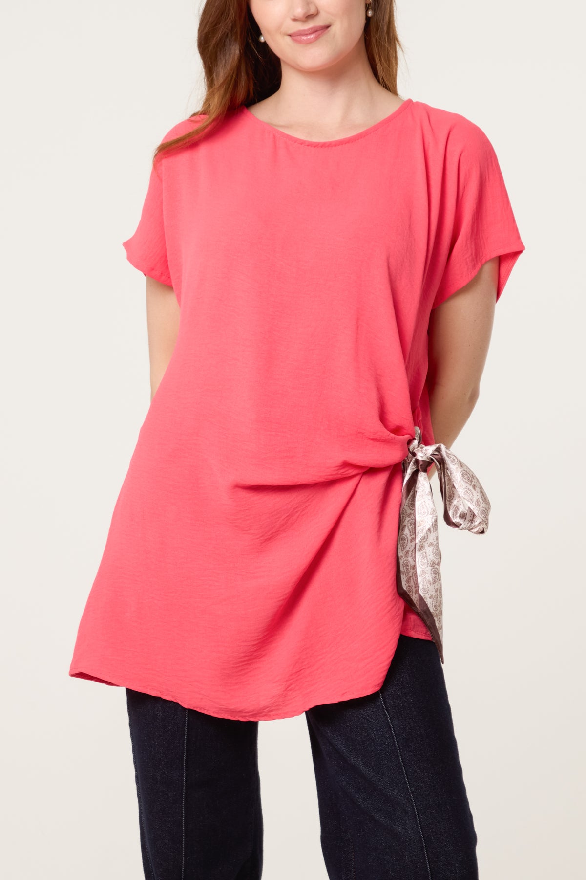 Scarf Side Detail Short Sleeve Top