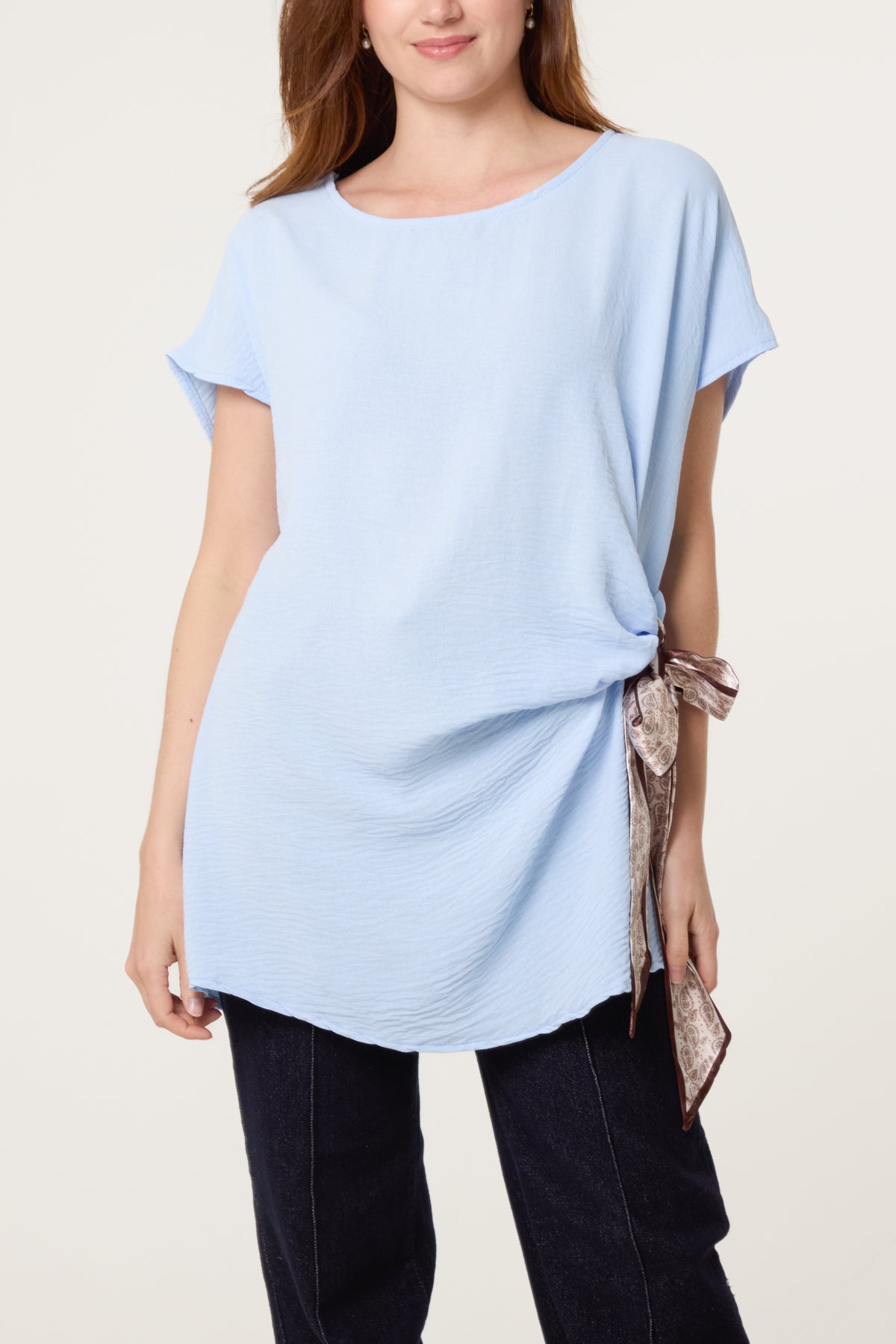 Scarf Side Detail Short Sleeve Top