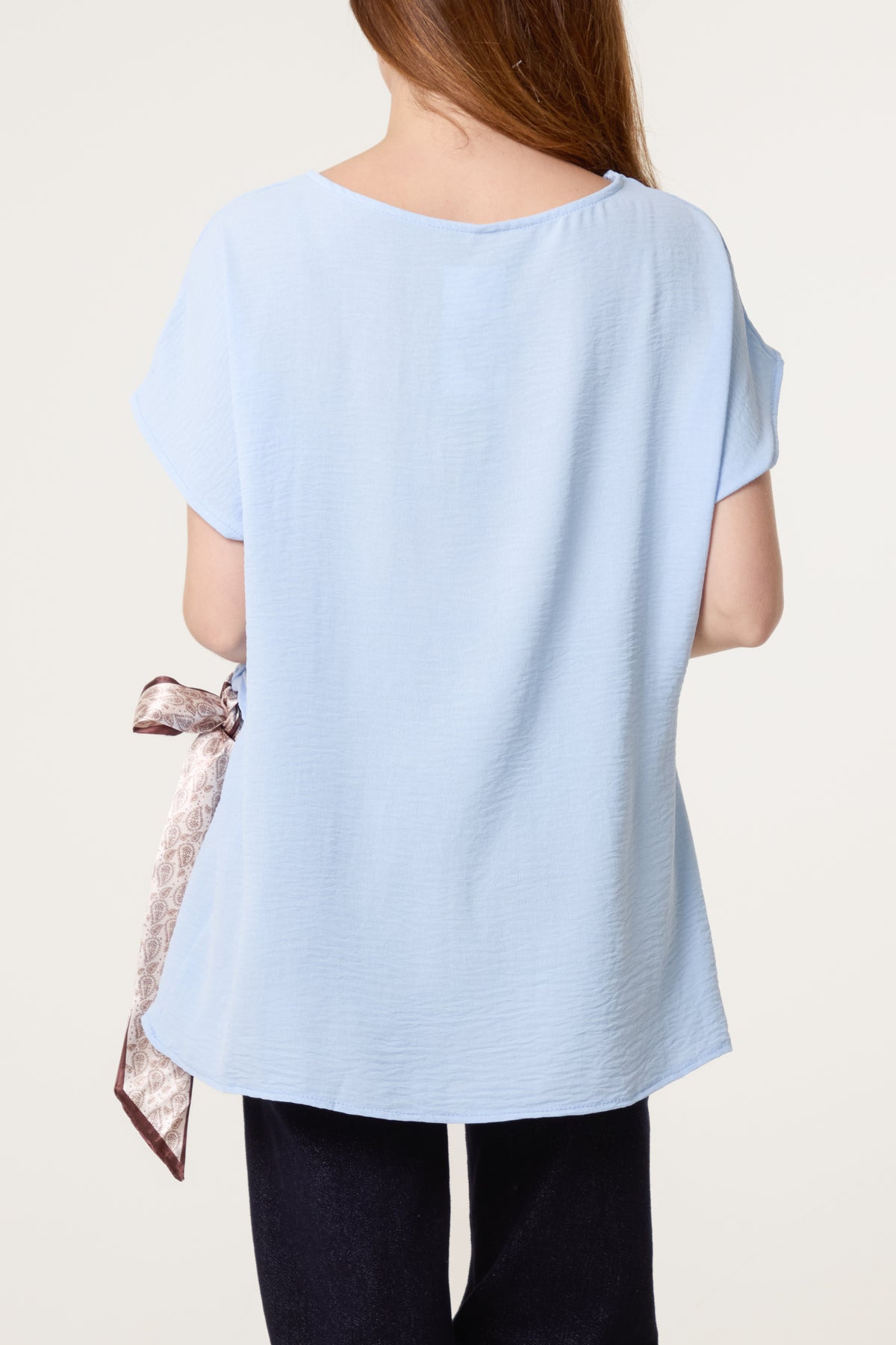 Scarf Side Detail Short Sleeve Top