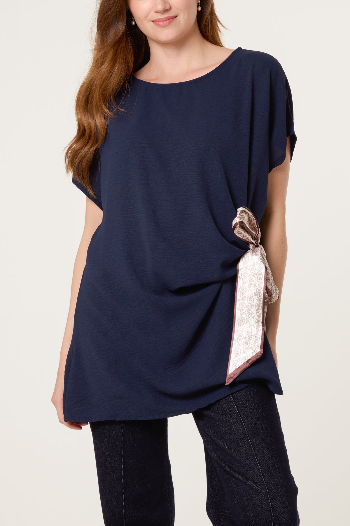 Scarf Side Detail Short Sleeve Top