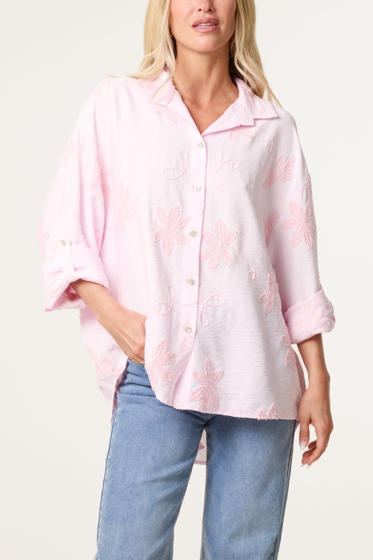 Embroidery Flowers Long Sleeve Shirt