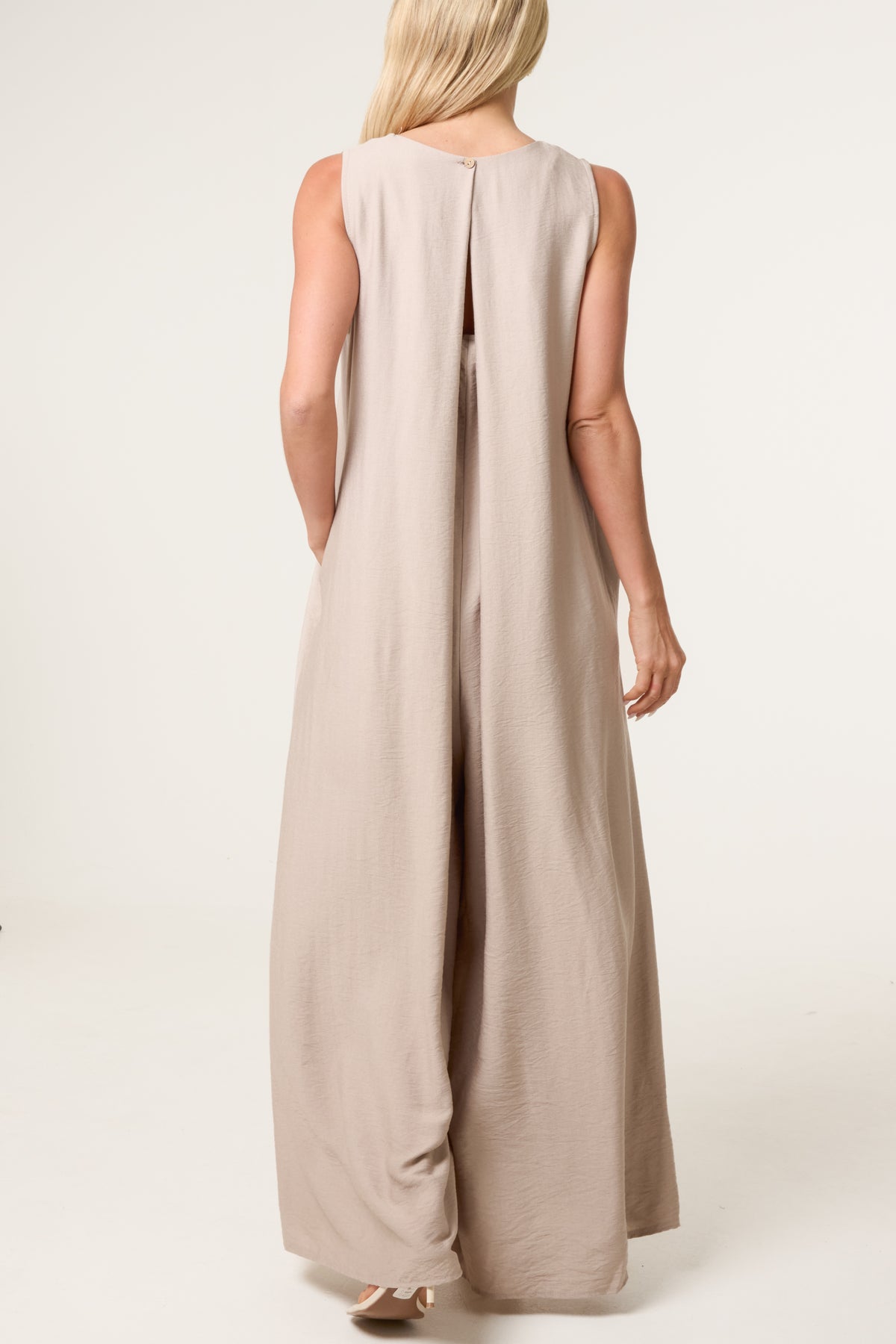 V-Neck Pockets Wide Leg Jumpsuit