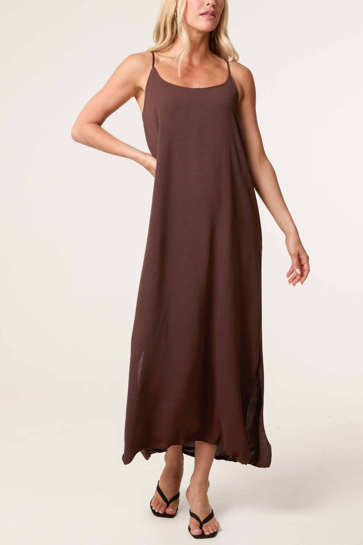 Crossed Back Cami Straps Midi Dress