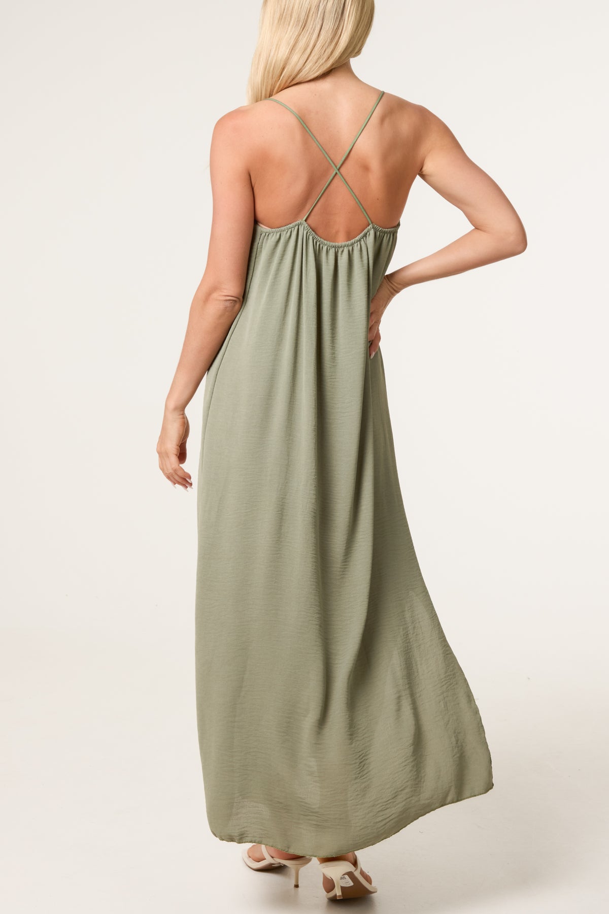 Crossed Back Cami Straps Midi Dress