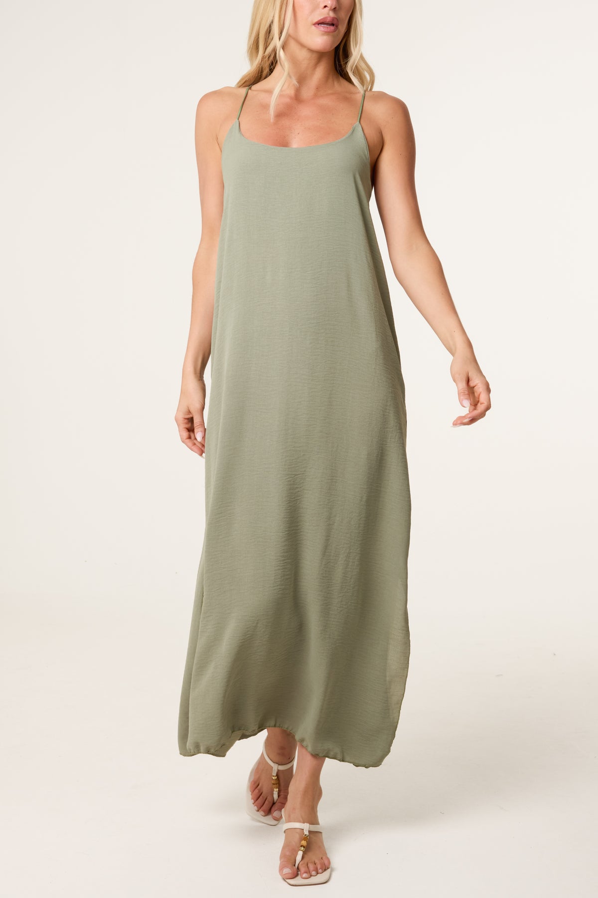 Crossed Back Cami Straps Midi Dress