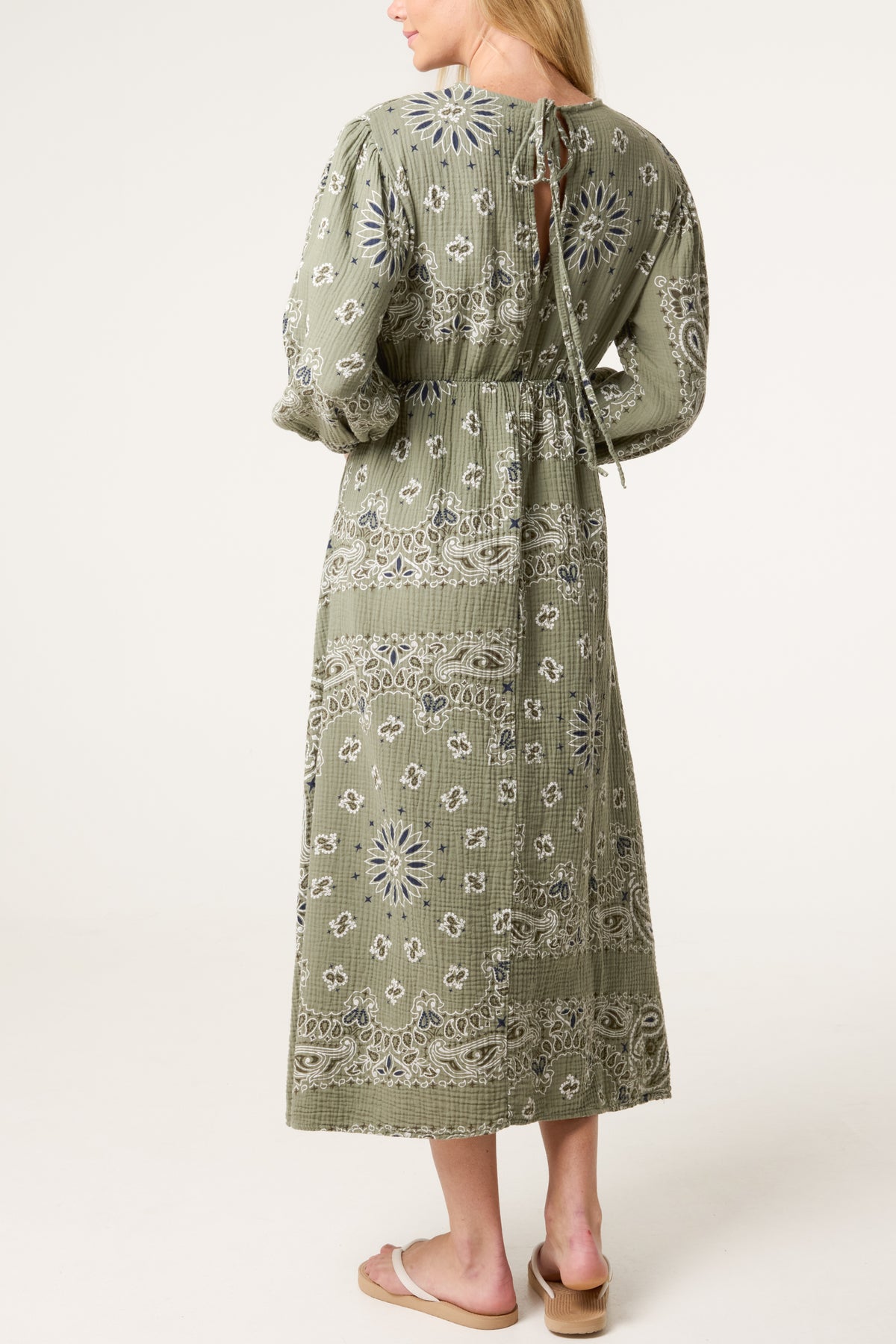V-Neck Puff Long Sleeve Bandana Dress