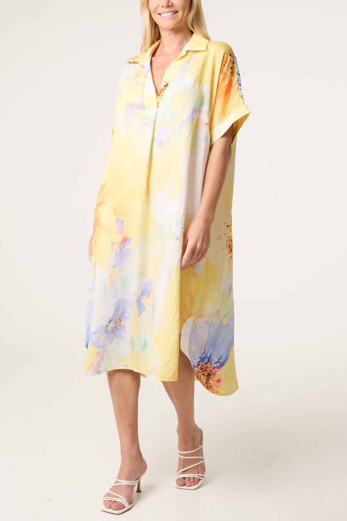 V-Neck Collar Bright Floral Dress