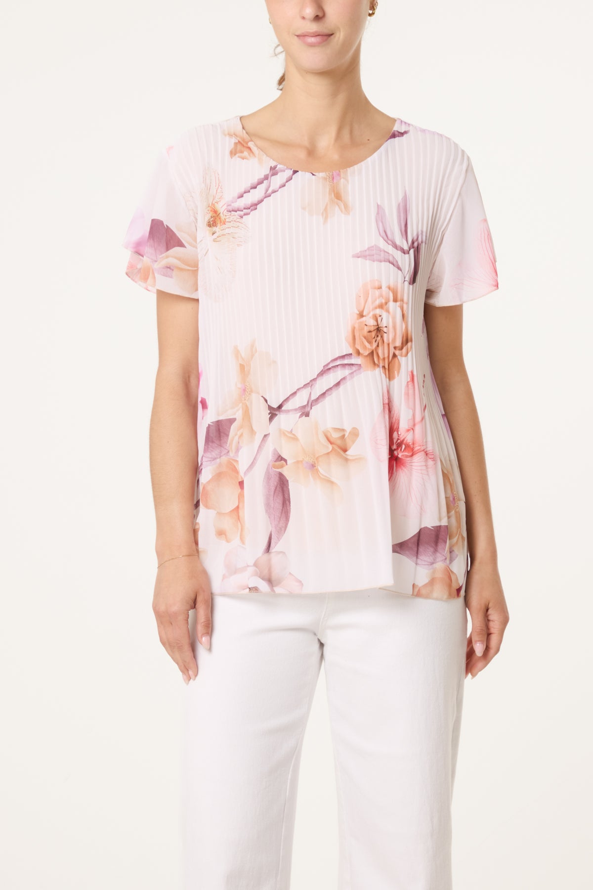 Floral Plisse Short Sleeve Blouse