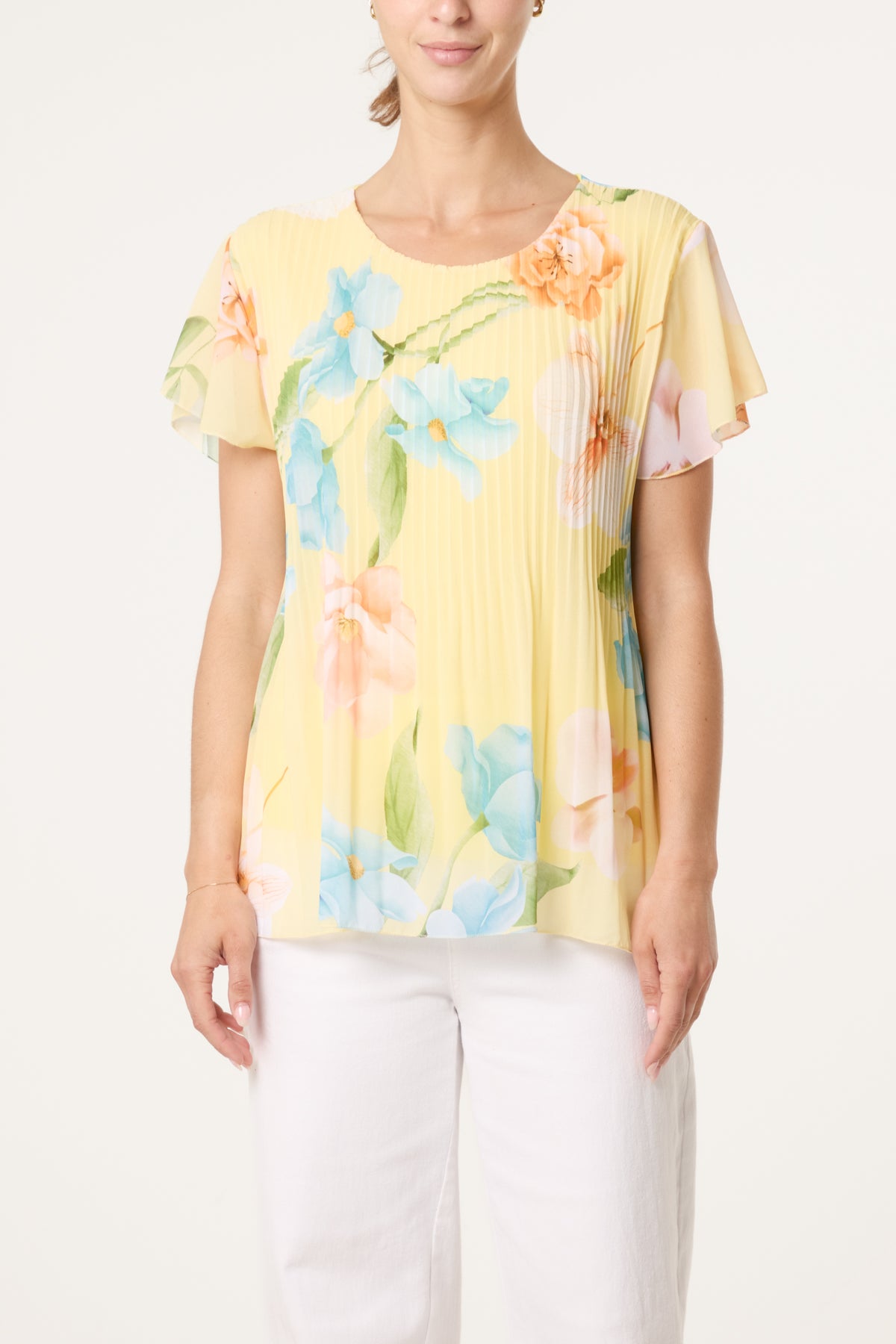 Floral Plisse Short Sleeve Blouse