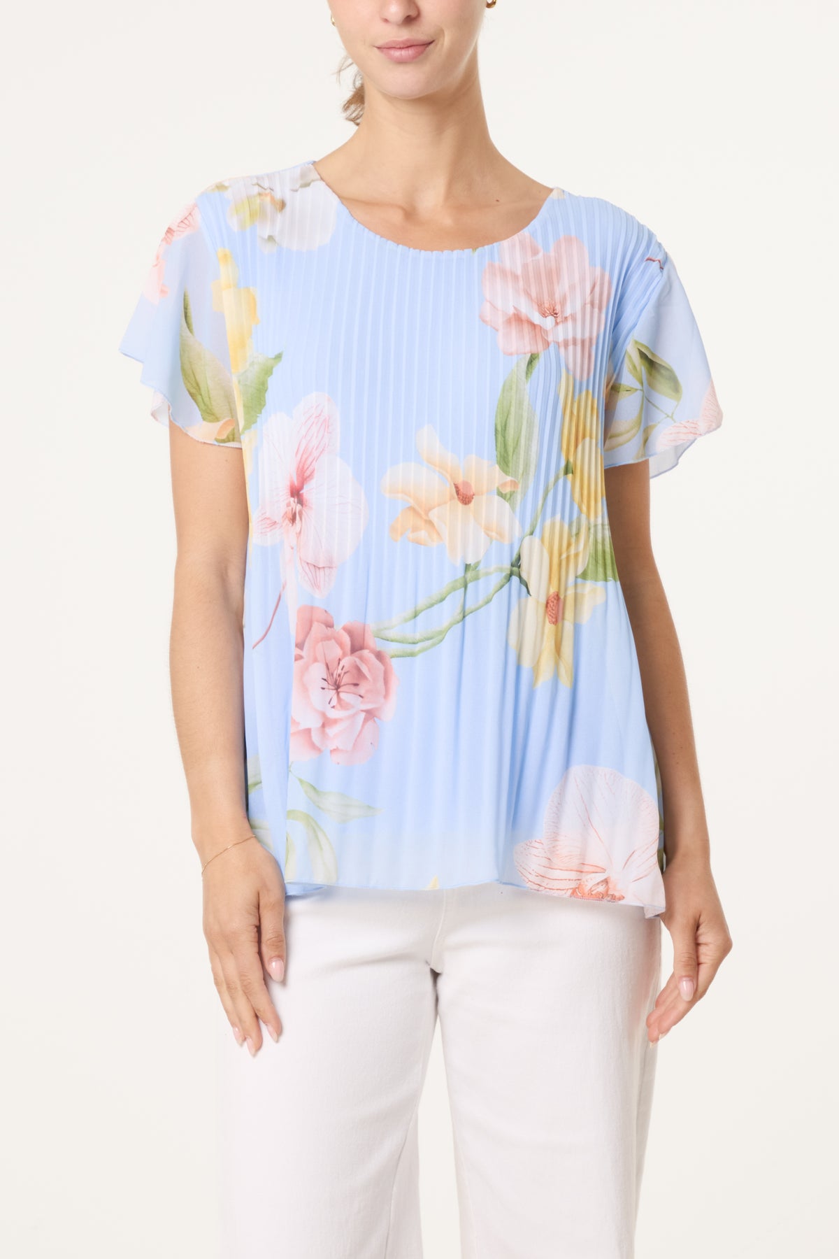 Floral Plisse Short Sleeve Blouse