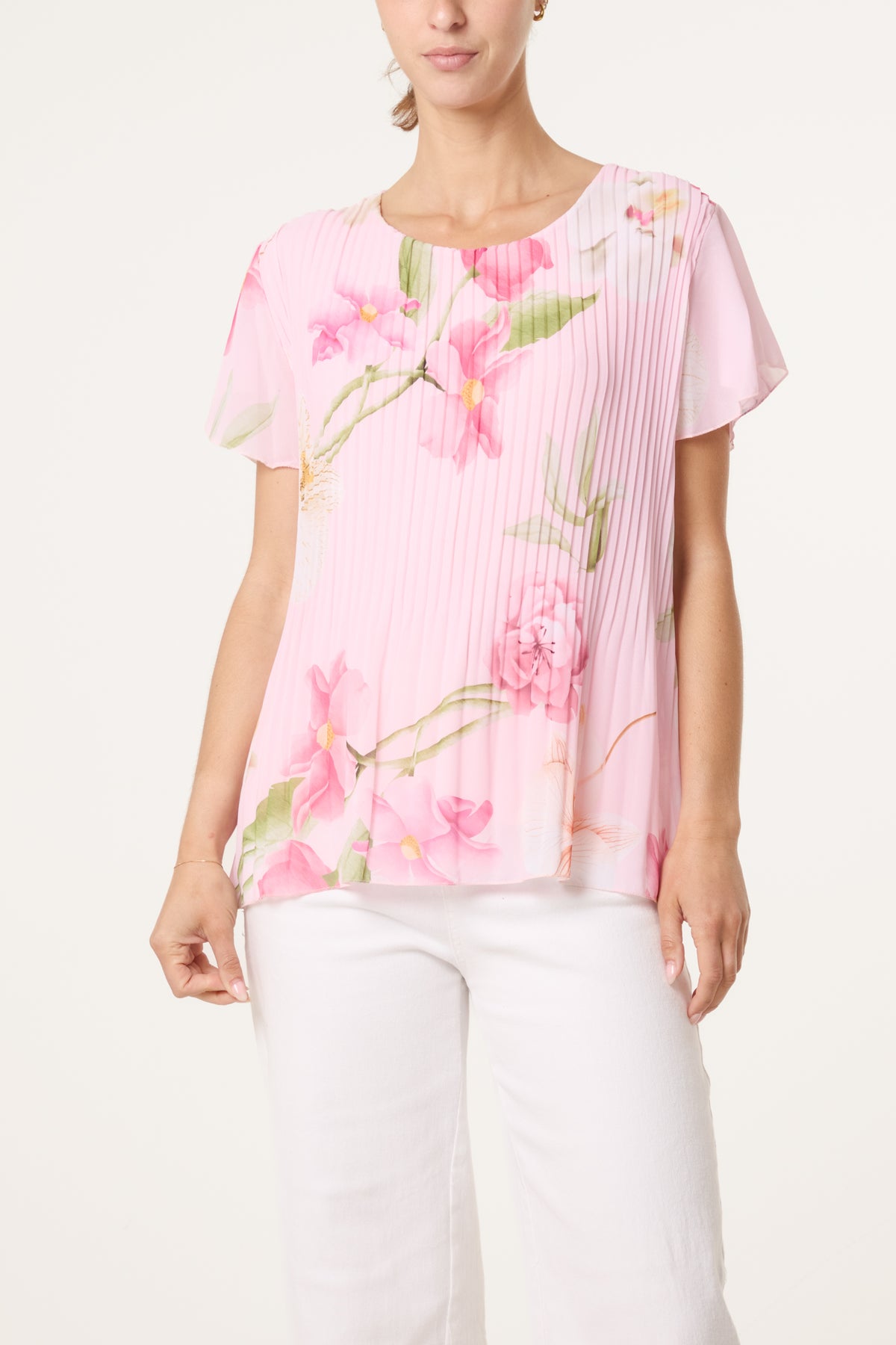 Floral Plisse Short Sleeve Blouse