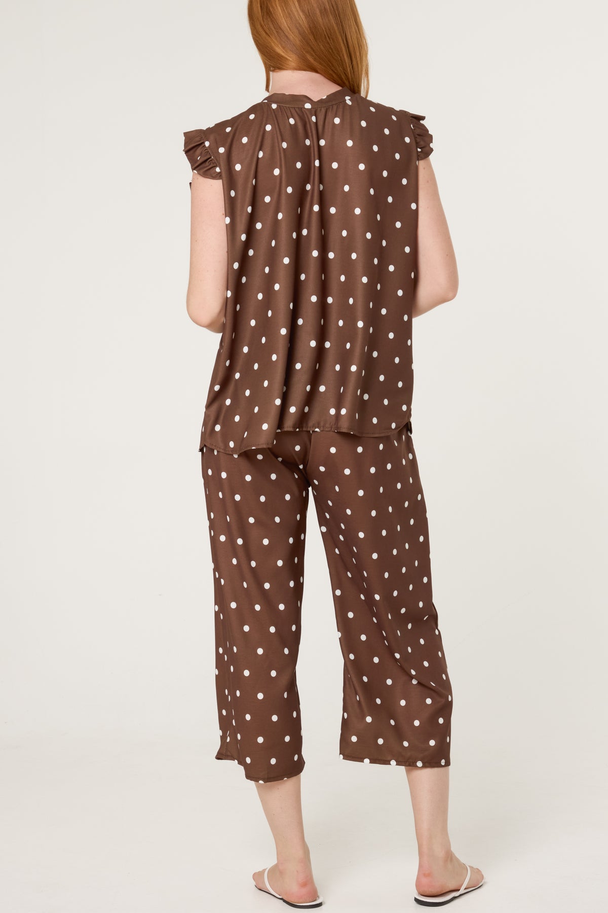 Polka Dot Frill Sleeve Top & Culotte Trousers