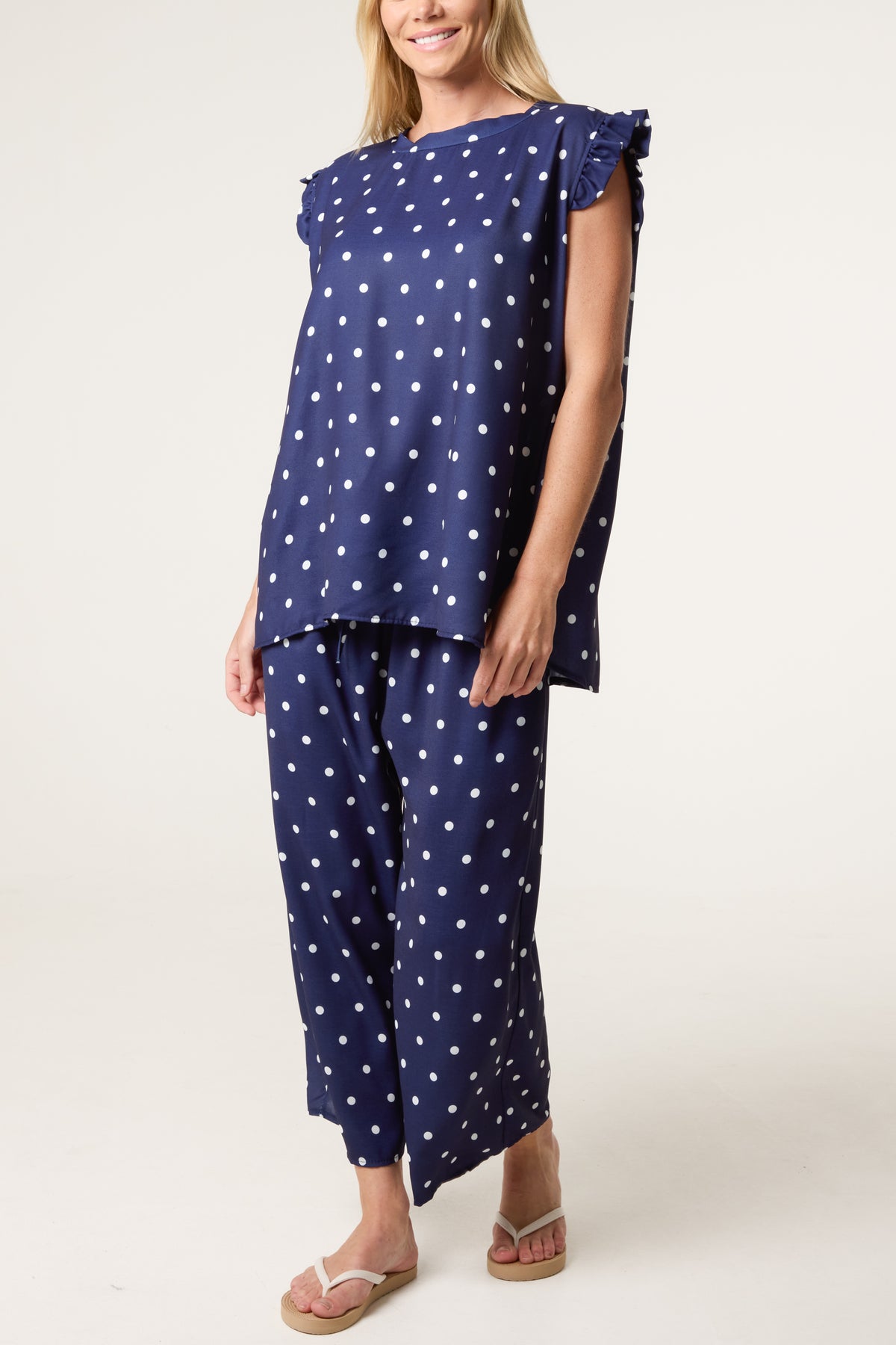 Polka Dot Frill Sleeve Top & Culotte Trousers