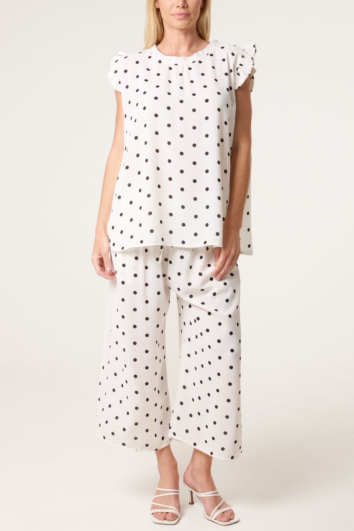 Polka Dot Frill Sleeve Top & Culotte Trousers
