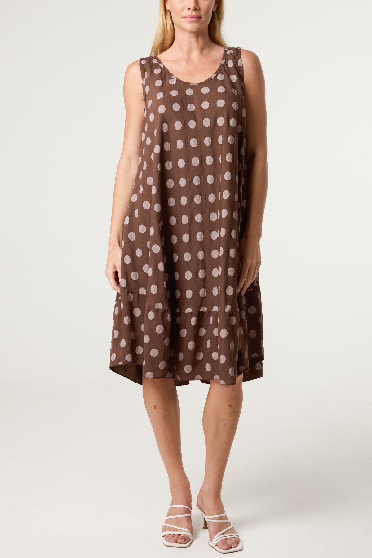 Polka Dot Sleeveless Bias Cut Swing Dress